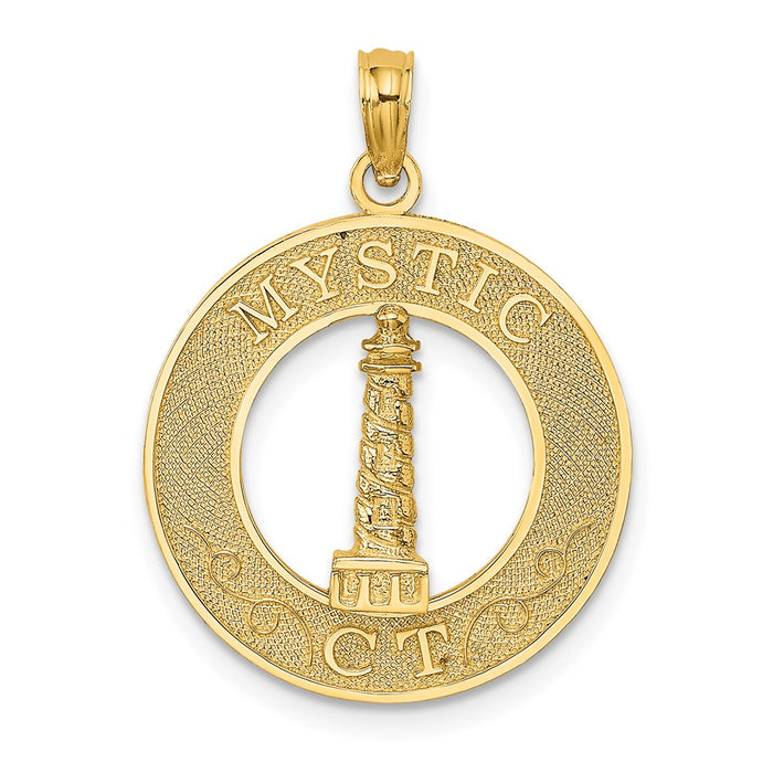 Million Charms 14K Yellow Gold Themed Mystic, Ct Round Frame With Lighthouse Center Charm