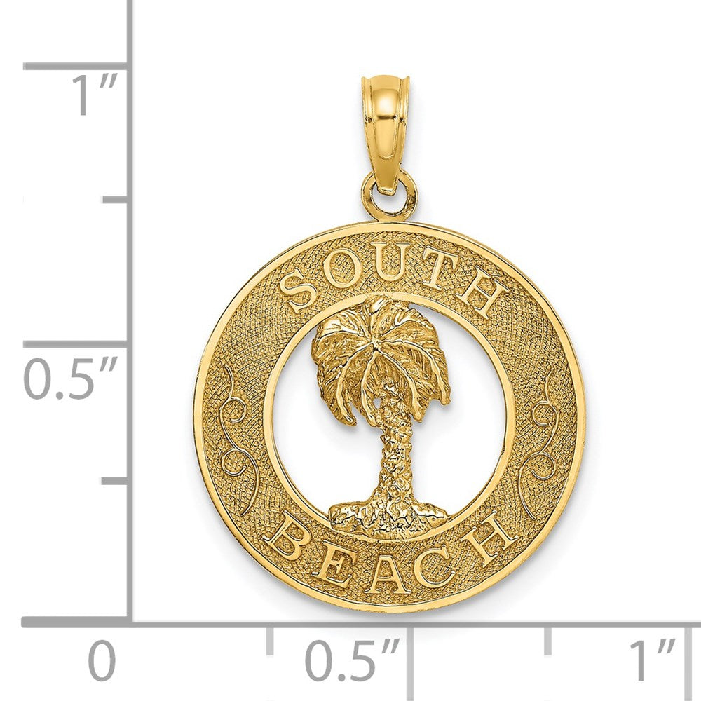 Million Charms 14K Yellow Gold Themed South Beach Round Frame With Palm Tree Charm
