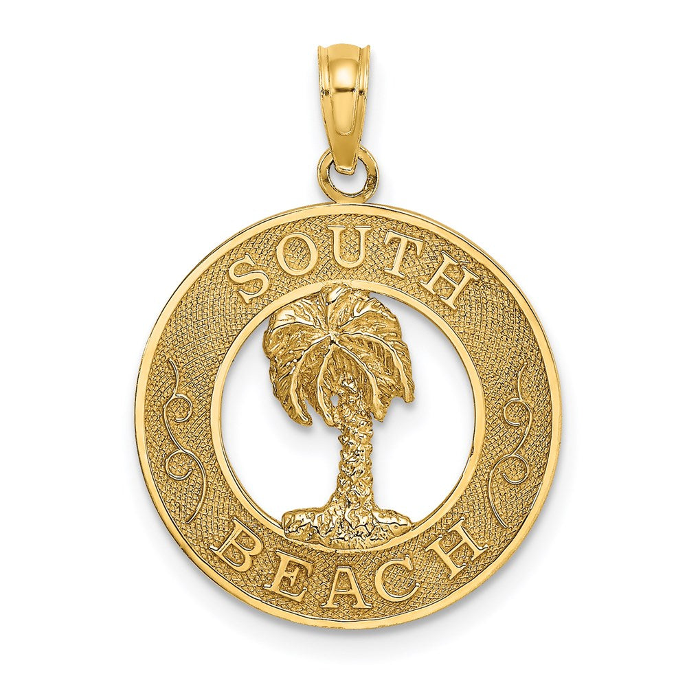 Million Charms 14K Yellow Gold Themed South Beach Round Frame With Palm Tree Charm