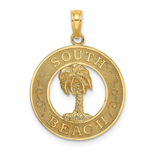 Million Charms 14K Yellow Gold Themed South Beach Round Frame With Palm Tree Charm