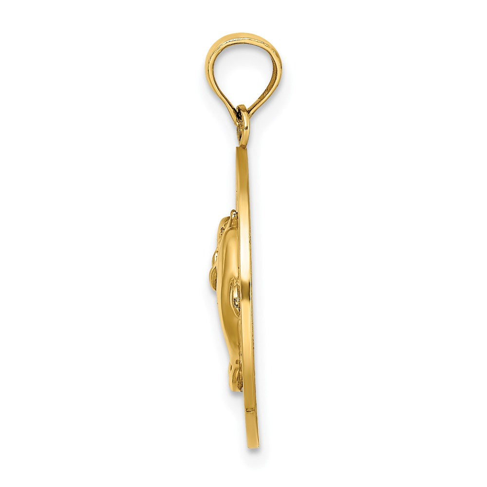 Million Charms 14K Yellow Gold Themed Miami Beach Round Frame With Dolphins Charm