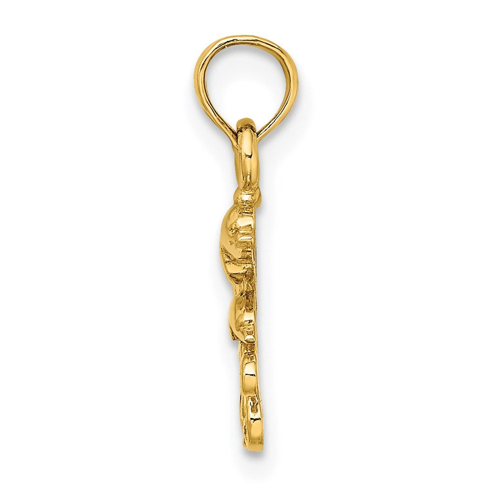 Million Charms 14K Yellow Gold Themed Textured Mini Double Dolphins & Waves Charm