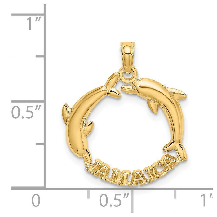 Million Charms 14K Yellow Gold Themed 2-D Jamaica With Dolphins Charm