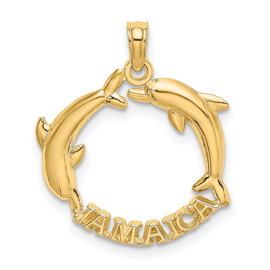 Million Charms 14K Yellow Gold Themed 2-D Jamaica With Dolphins Charm