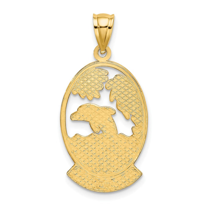 Million Charms 14K Yellow Gold Themed Hawaii With Dolphins In Waves Charm