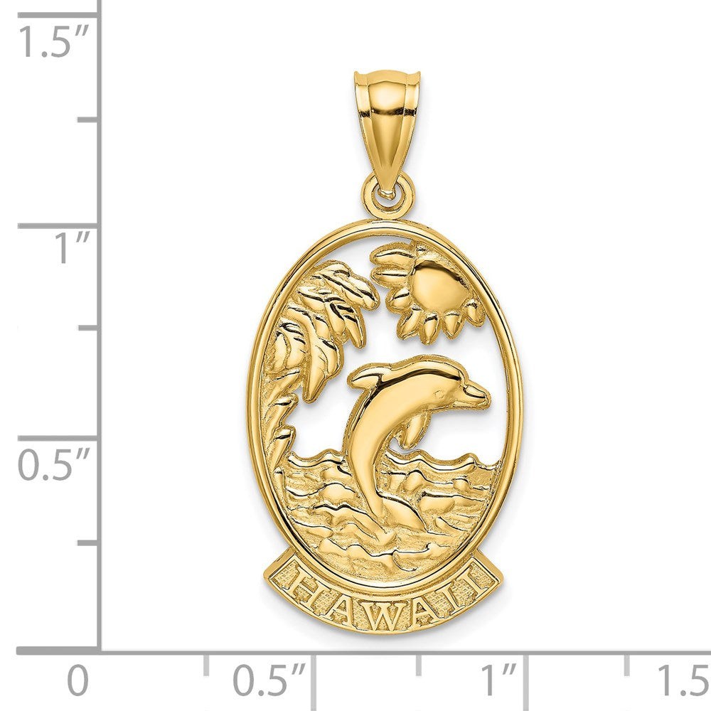Million Charms 14K Yellow Gold Themed Hawaii With Dolphins In Waves Charm
