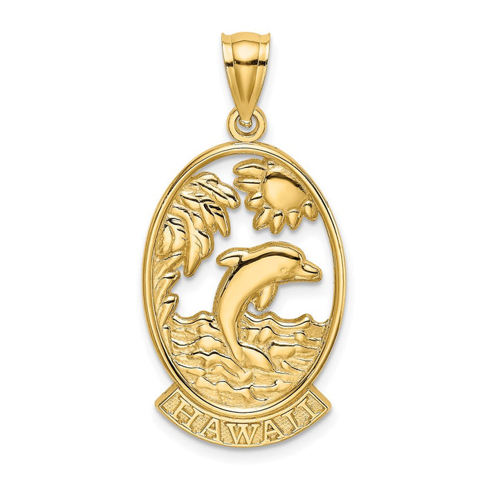 Million Charms 14K Yellow Gold Themed Hawaii With Dolphins In Waves Charm