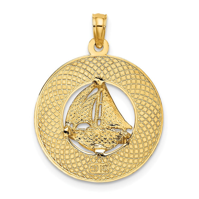 Million Charms 14K Yellow Gold Themed Sanibel Round Frame With Nautical Sailboat Center Charm