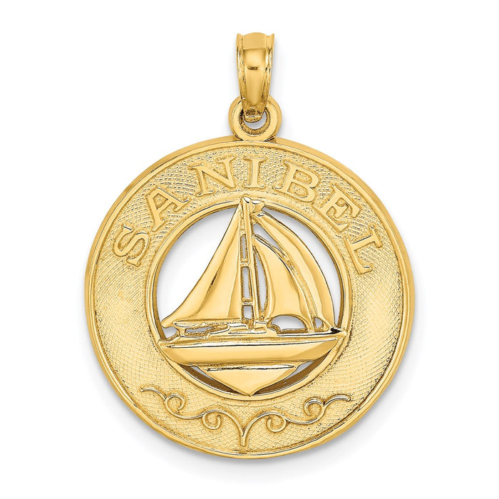 Million Charms 14K Yellow Gold Themed Sanibel Round Frame With Nautical Sailboat Center Charm