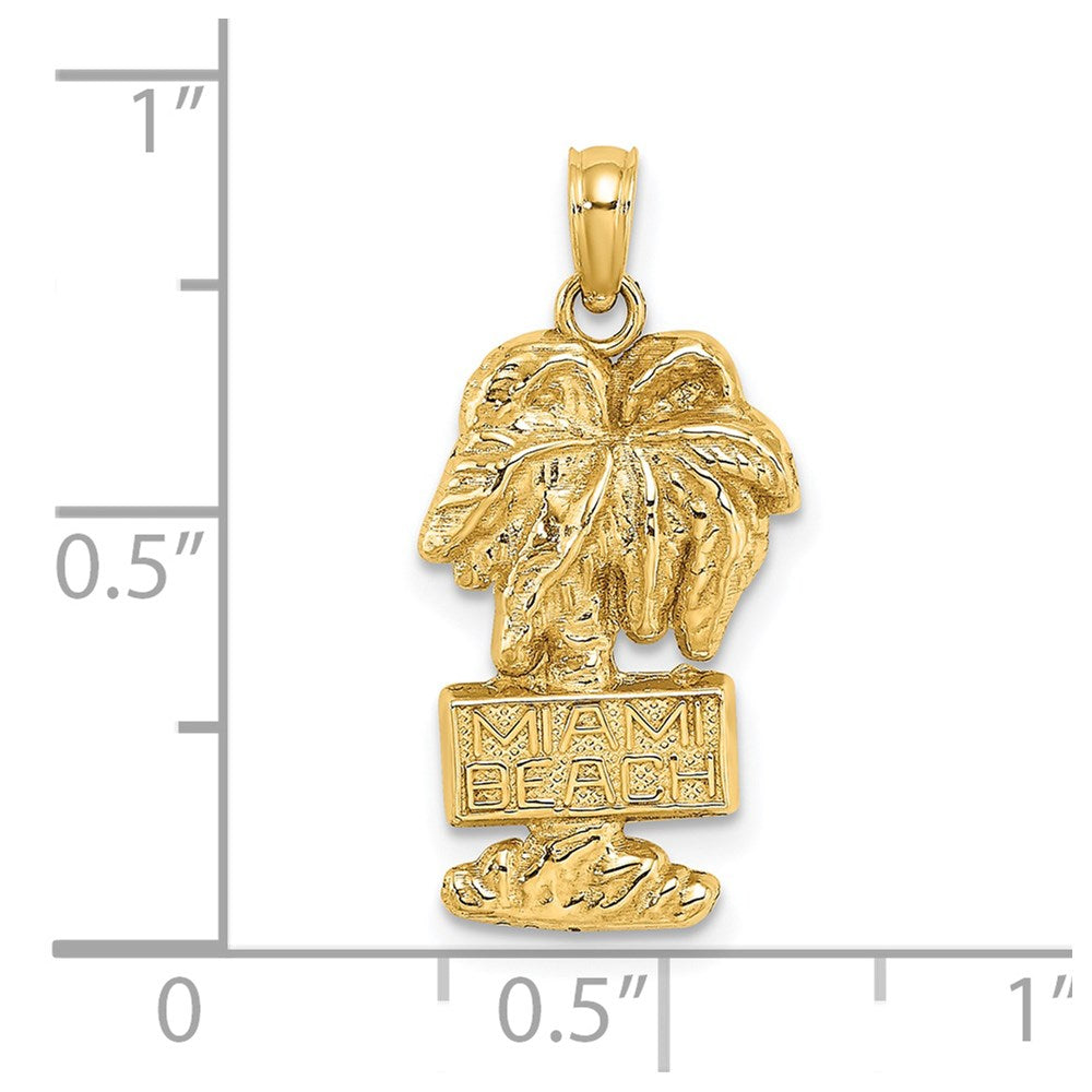 Million Charms 14K Yellow Gold Themed 2-D Miami Beach On Palm Tree Charms