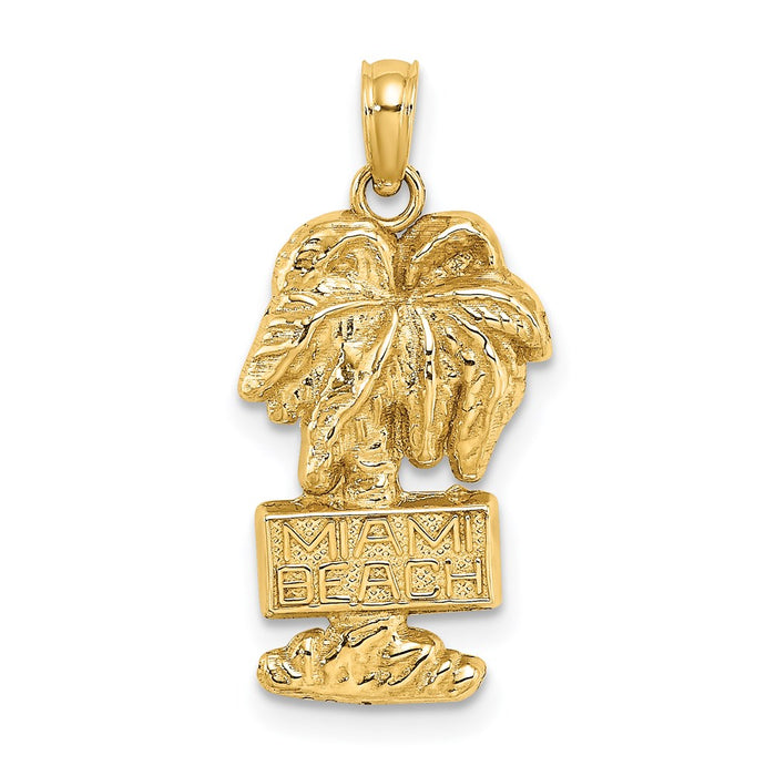 Million Charms 14K Yellow Gold Themed 2-D Miami Beach On Palm Tree Charms