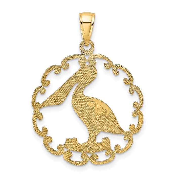 Million Charms 14K Yellow Gold Themed Pelican In Circle Charm