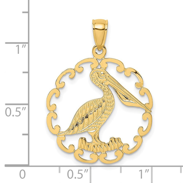 Million Charms 14K Yellow Gold Themed Pelican In Circle Charm