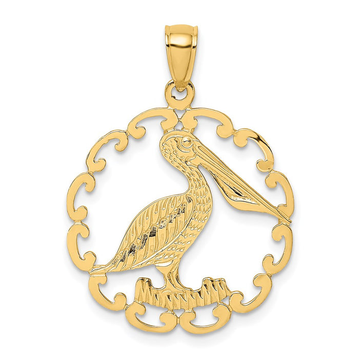 Million Charms 14K Yellow Gold Themed Pelican In Circle Charm