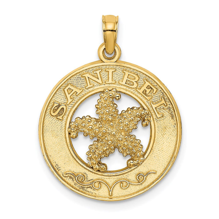 Million Charms 14K Yellow Gold Themed Sanibel Round Frame With Nautical Starfish Center Charm