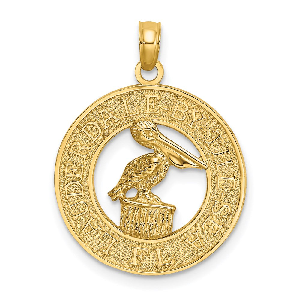 Million Charms 14K Yellow Gold Themed Lauderdale-By-The-Sea,Fl On Round Frame With Pelican Center