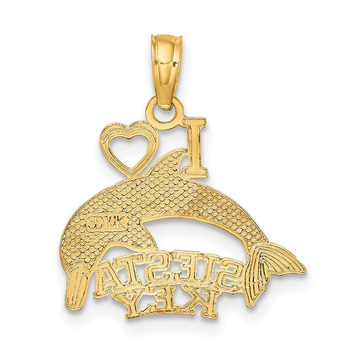 Million Charms 14K Yellow Gold Themed I Heart Siesta Key With Dolphin - Flat & Hp