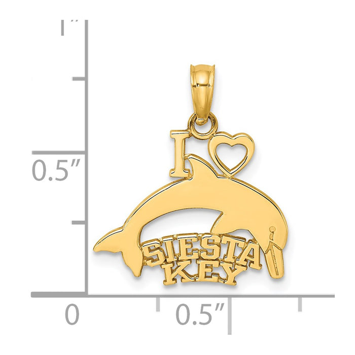 Million Charms 14K Yellow Gold Themed I Heart Siesta Key With Dolphin - Flat & Hp