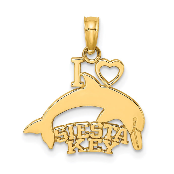 Million Charms 14K Yellow Gold Themed I Heart Siesta Key With Dolphin - Flat & Hp