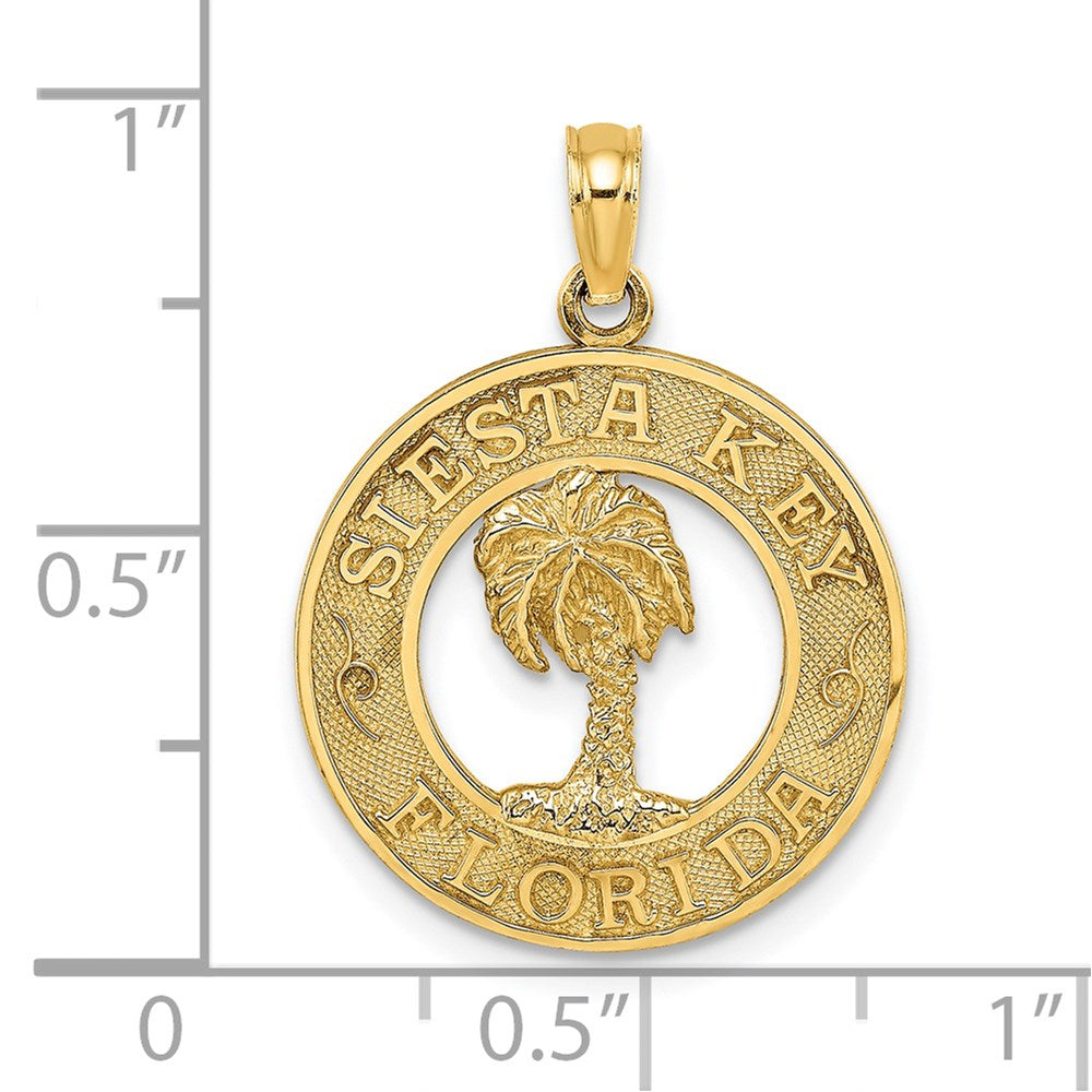 Million Charms 14K Yellow Gold Themed Siesta Key, Fl Round Frame With Palm Tree Charm