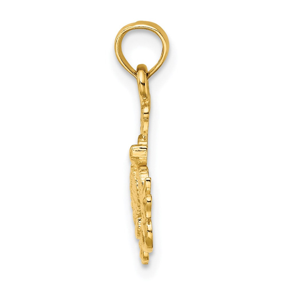 Million Charms 14K Yellow Gold Themed Textured Mini Sea Turtle & Kelp Charm
