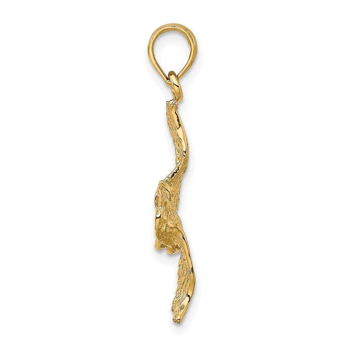 Million Charms 14K Yellow Gold Themed 3-D Pelican Flying Charm