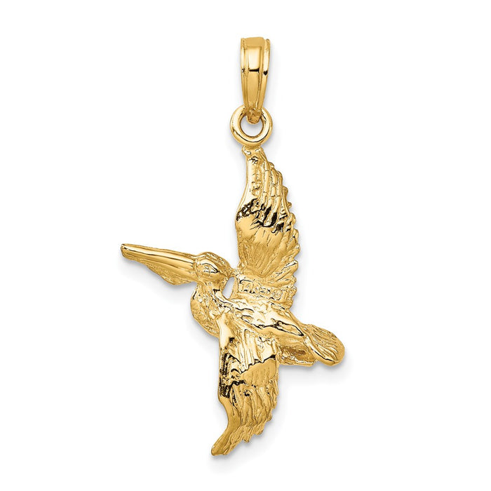 Million Charms 14K Yellow Gold Themed 3-D Pelican Flying Charm