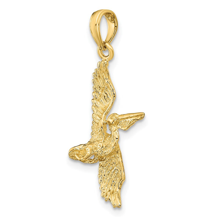 Million Charms 14K Yellow Gold Themed 3-D Pelican Flying Charm