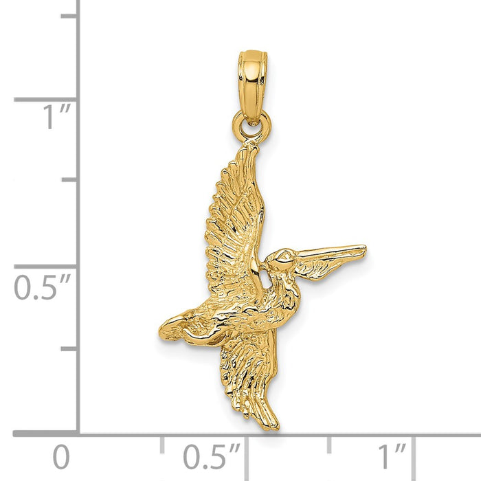 Million Charms 14K Yellow Gold Themed 3-D Pelican Flying Charm