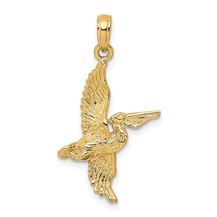 Million Charms 14K Yellow Gold Themed 3-D Pelican Flying Charm