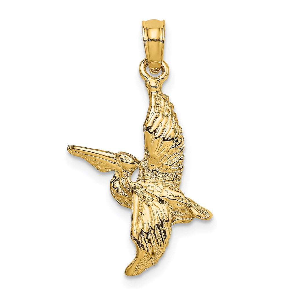Million Charms 14K Yellow Gold Themed 3-D Pelican Flying Charm