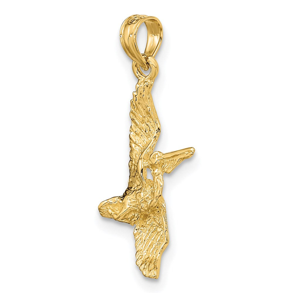 Million Charms 14K Yellow Gold Themed 3-D Pelican Flying Charm