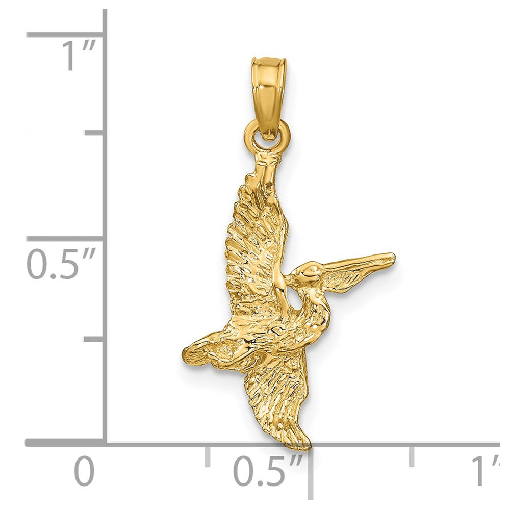 Million Charms 14K Yellow Gold Themed 3-D Pelican Flying Charm