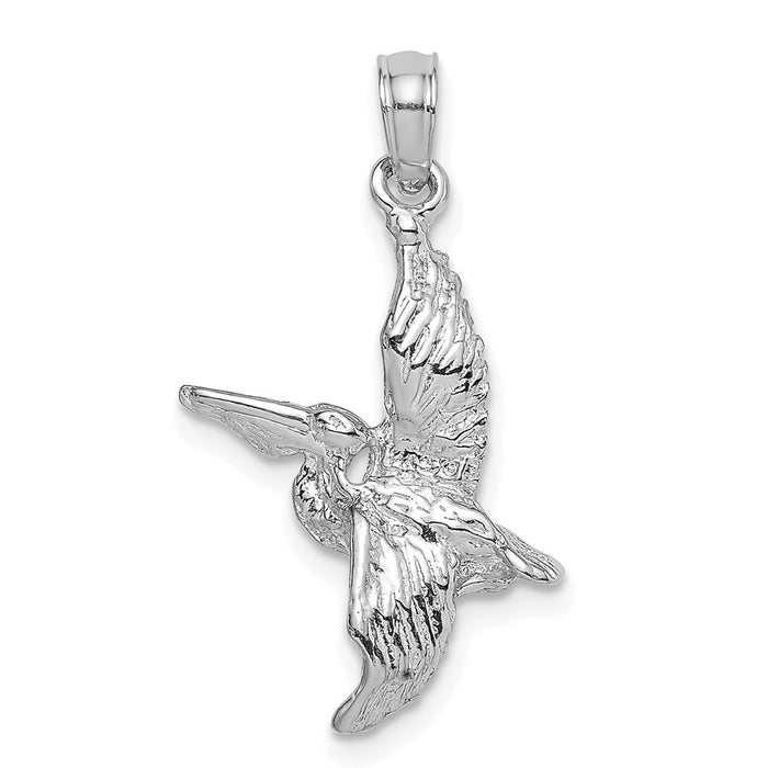 Million Charms 14K White Gold Themed 3-D Pelican Flying Charm