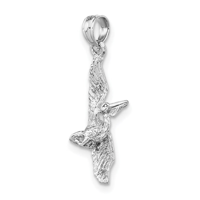 Million Charms 14K White Gold Themed 3-D Pelican Flying Charm
