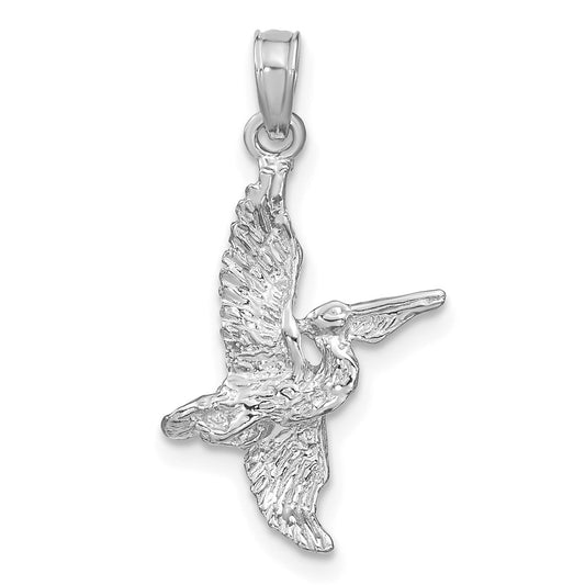 Million Charms 14K White Gold Themed 3-D Pelican Flying Charm