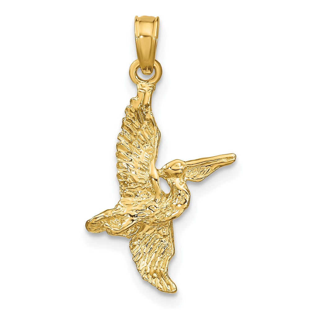 Million Charms 14K Yellow Gold Themed 3-D Pelican Flying Charm