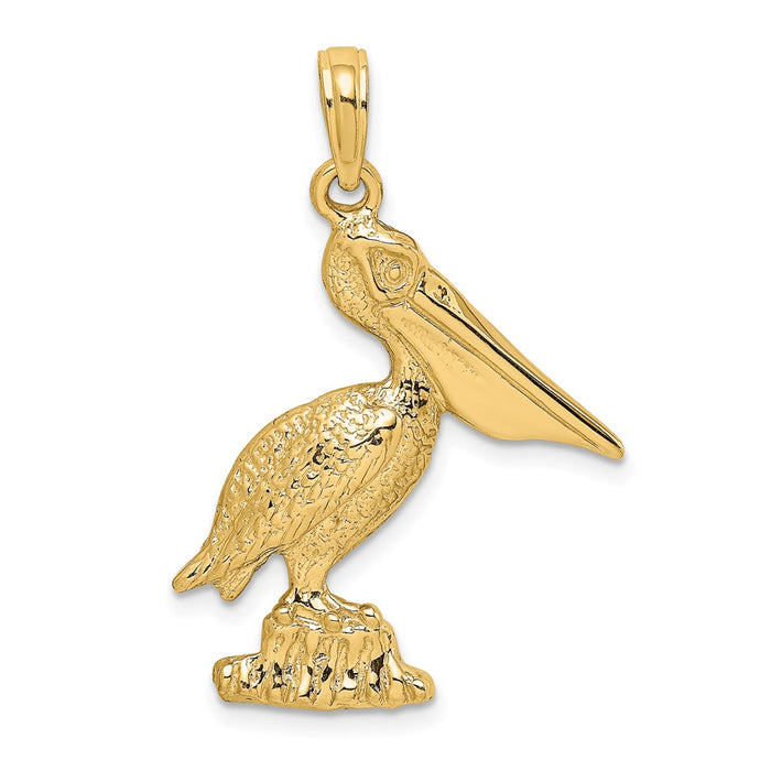 Million Charms 14K Yellow Gold Themed 2-D Pelican Standing Charm