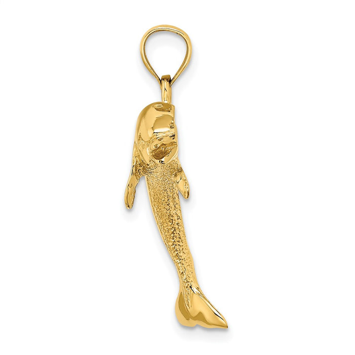 Million Charms 14K Yellow Gold Themed 2-D & Polished Dolphin Jumping Charm