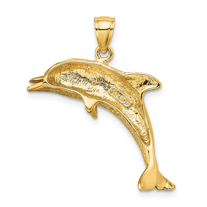 Million Charms 14K Yellow Gold Themed 2-D & Polished Dolphin Jumping Charm