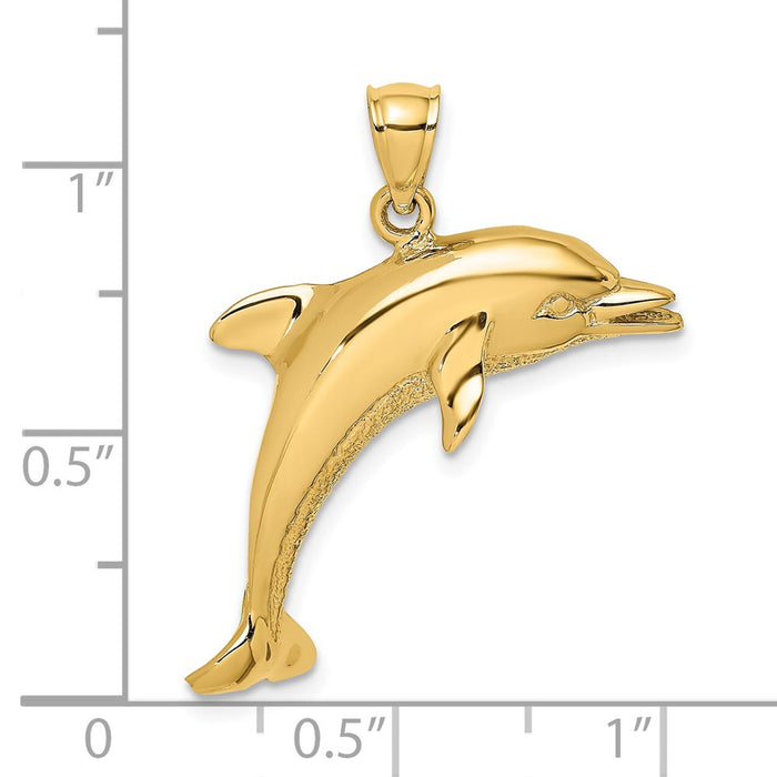 Million Charms 14K Yellow Gold Themed 2-D & Polished Dolphin Jumping Charm