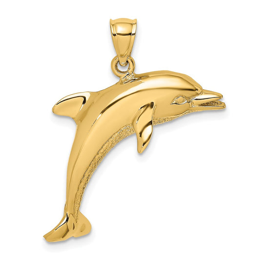 Million Charms 14K Yellow Gold Themed 2-D & Polished Dolphin Jumping Charm
