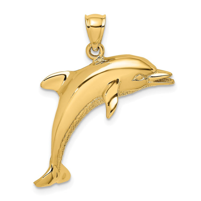 Million Charms 14K Yellow Gold Themed 2-D & Polished Dolphin Jumping Charm