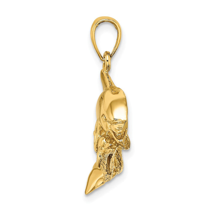 Million Charms 14K Yellow Gold Themed 2-D Two Swimming Dolphins Charm