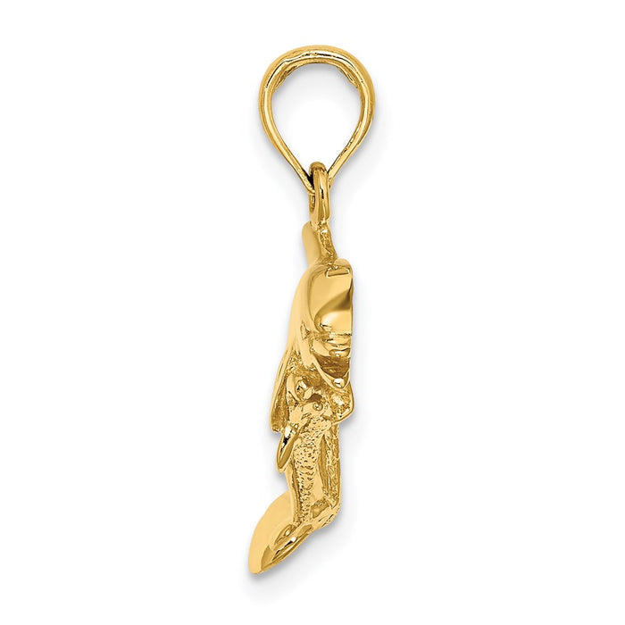 Million Charms 14K Yellow Gold Themed 2-D Double Dolphins Swimming Charm