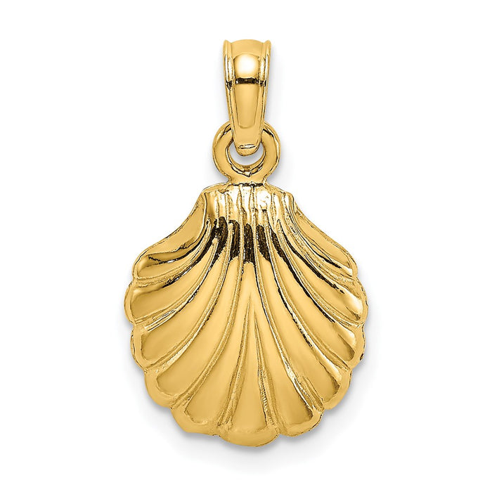 Million Charms 14K Yellow Gold Themed 2-D Polished Scallop Shell Charm