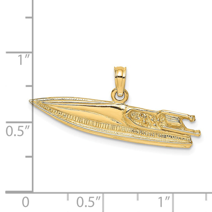 Million Charms 14K Yellow Gold Themed 2-D Textured Speed Boat Charm