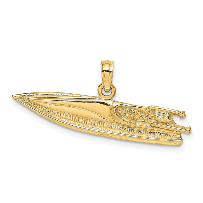 Million Charms 14K Yellow Gold Themed 2-D Textured Speed Boat Charm