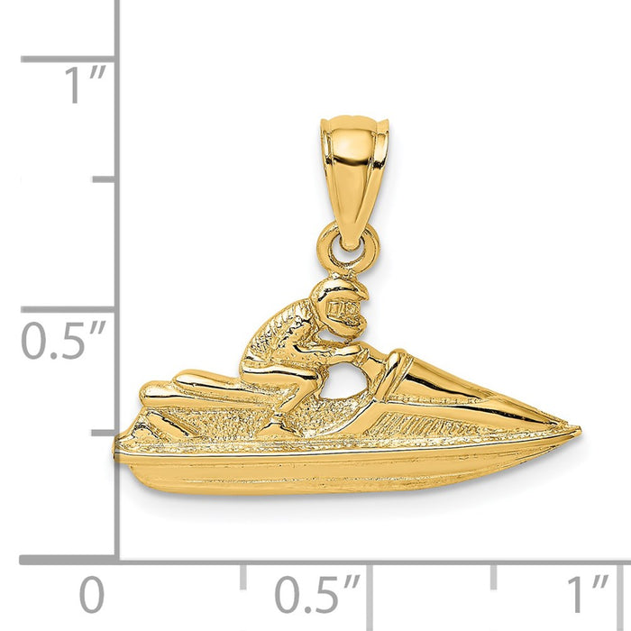 Million Charms 14K Yellow Gold Themed 2-D Textured 2-D Jet Ski Charm