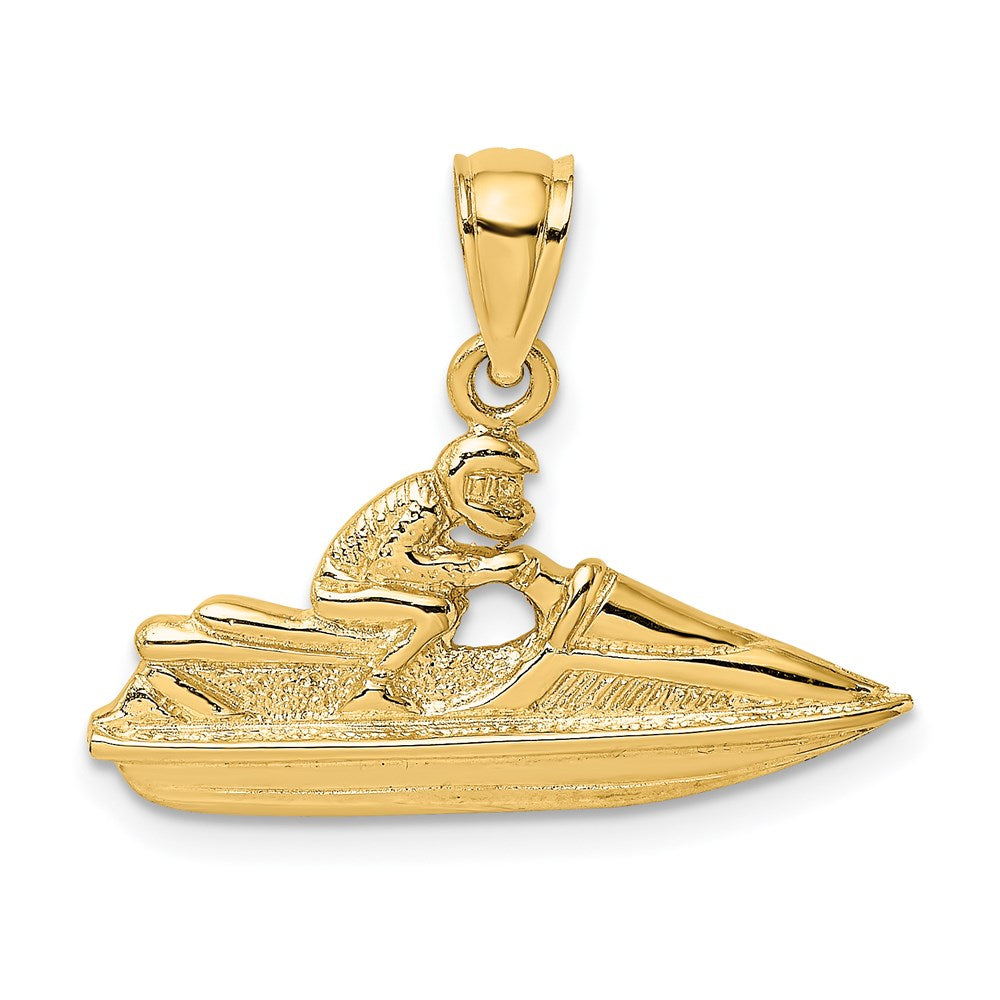Million Charms 14K Yellow Gold Themed 2-D Textured 2-D Jet Ski Charm
